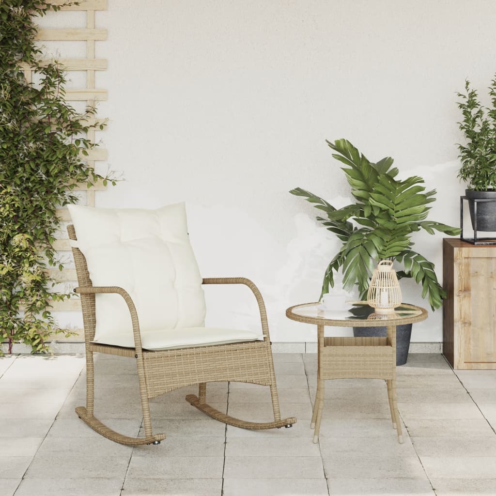 Tuinschommelstoel met kussens poly rattan beige