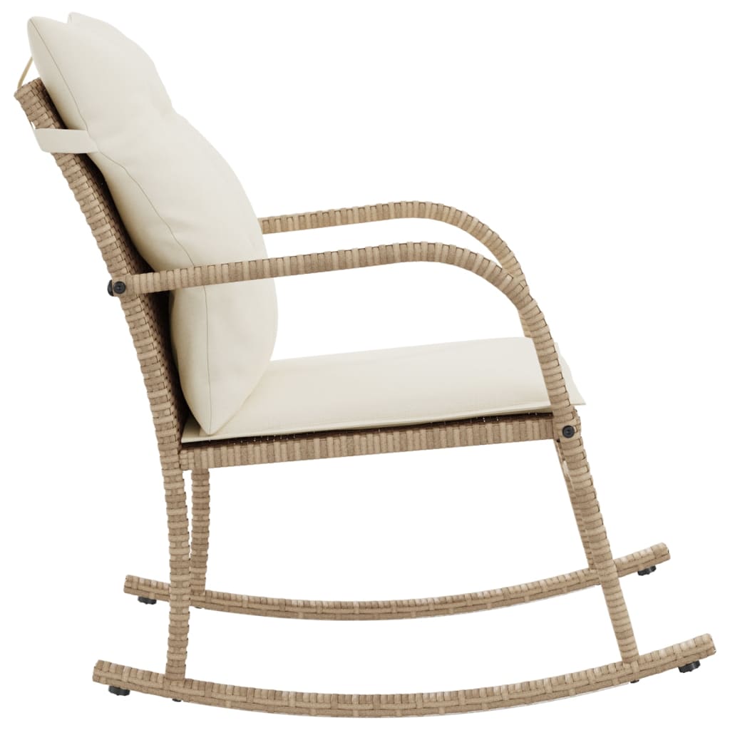 Tuinschommelstoel met kussens poly rattan beige