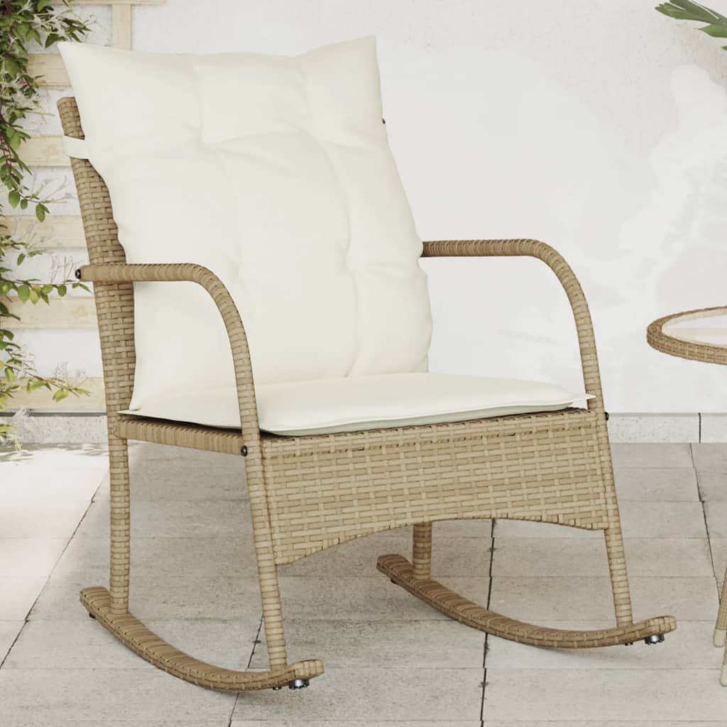 Tuinschommelstoel met kussens poly rattan beige