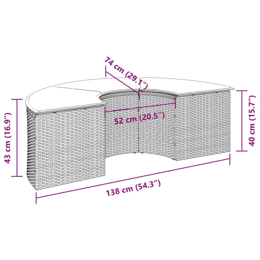 Tuinvoetenbank met kussen poly rattan grijs