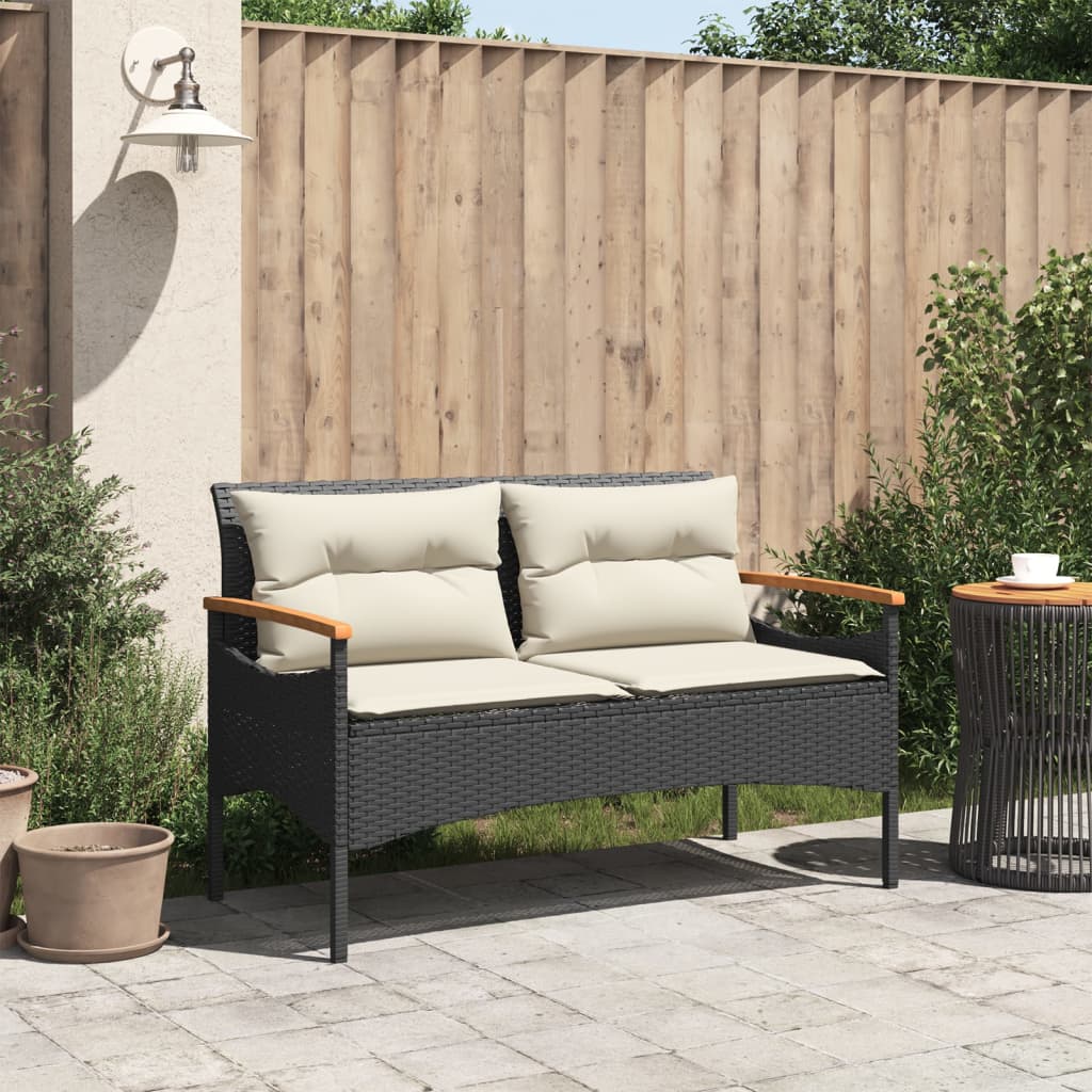 Tuinbank met kussens 116x62,5x74 cm poly rattan zwart