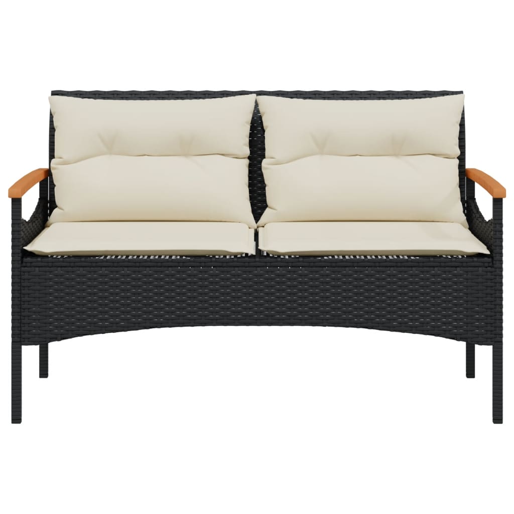 Tuinbank met kussens 116x62,5x74 cm poly rattan zwart