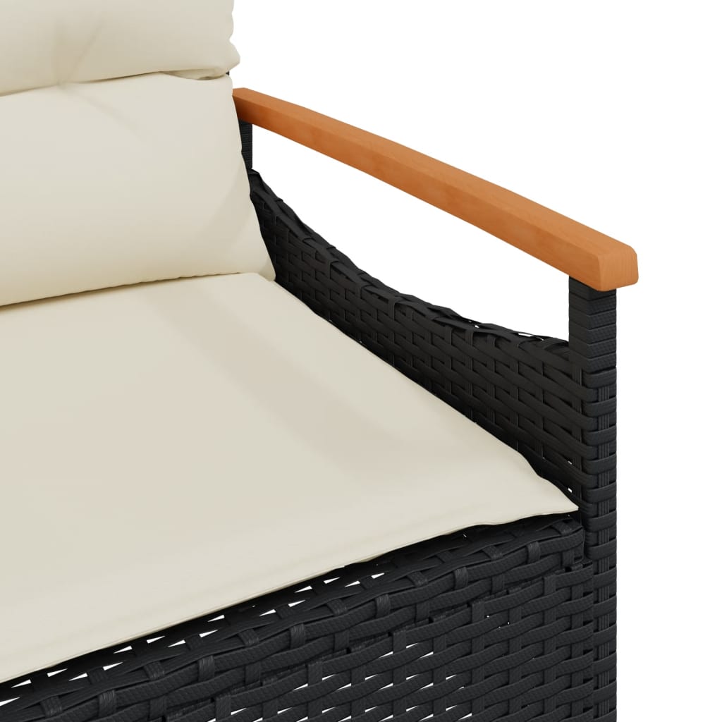 Tuinbank met kussens 116x62,5x74 cm poly rattan zwart