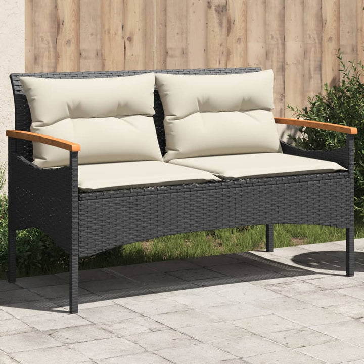 Tuinbank met kussens 116x62,5x74 cm poly rattan zwart