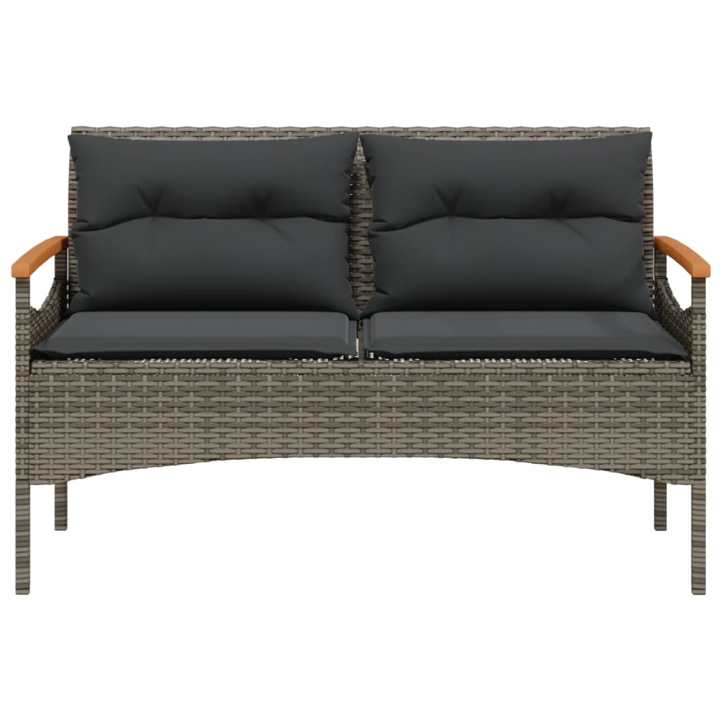 Tuinbank met kussens 116x62,5x74 cm poly rattan grijs