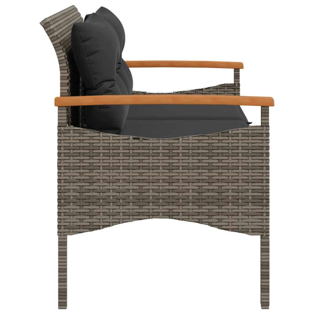 Tuinbank met kussens 116x62,5x74 cm poly rattan grijs