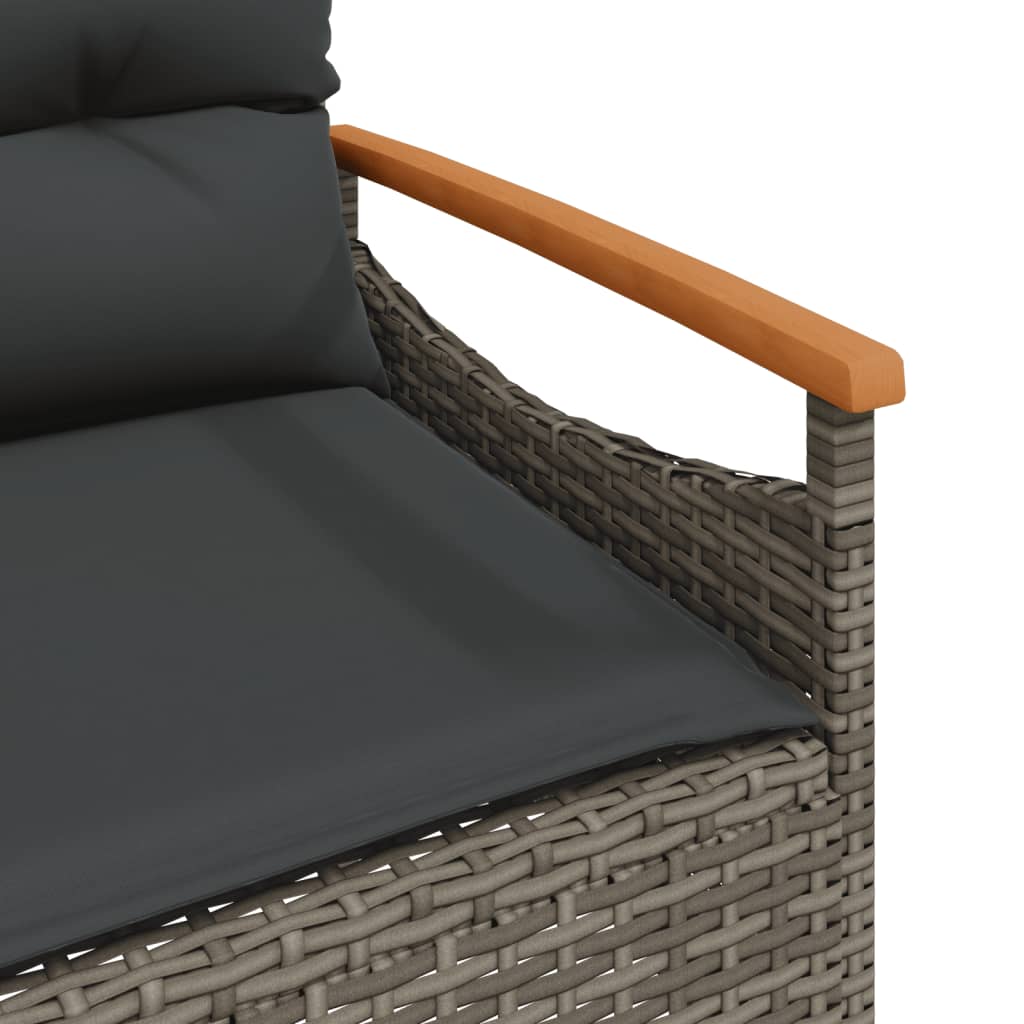 Tuinbank met kussens 116x62,5x74 cm poly rattan grijs