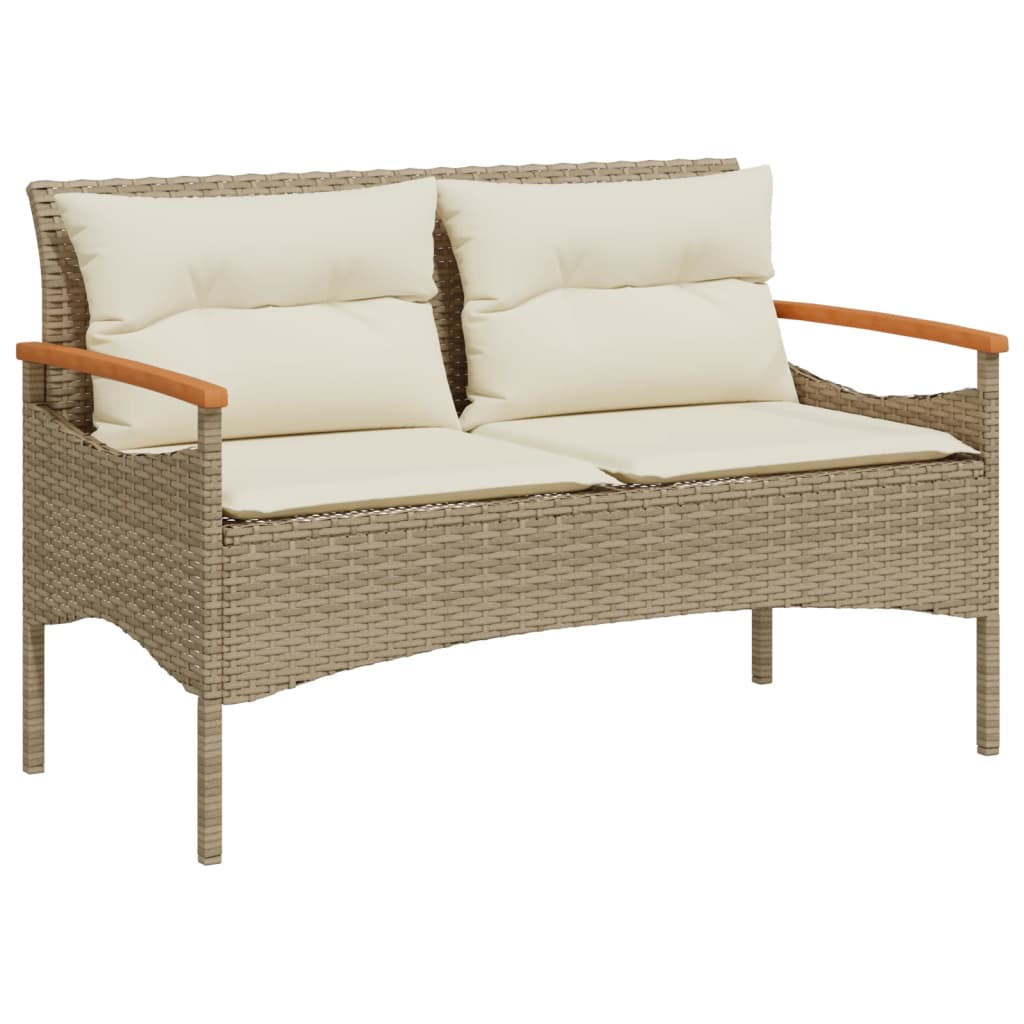 Tuinbank met kussens 116x62,5x74 cm poly rattan beige