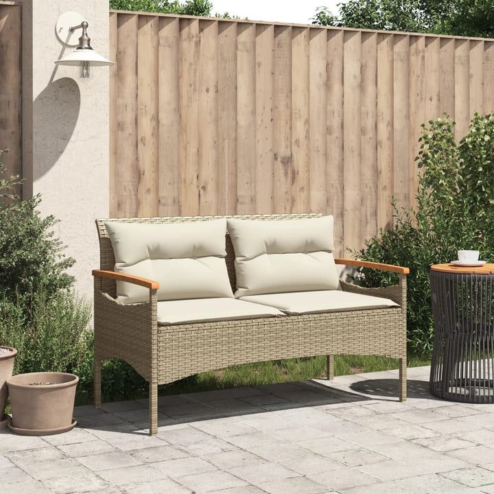 Tuinbank met kussens 116x62,5x74 cm poly rattan beige