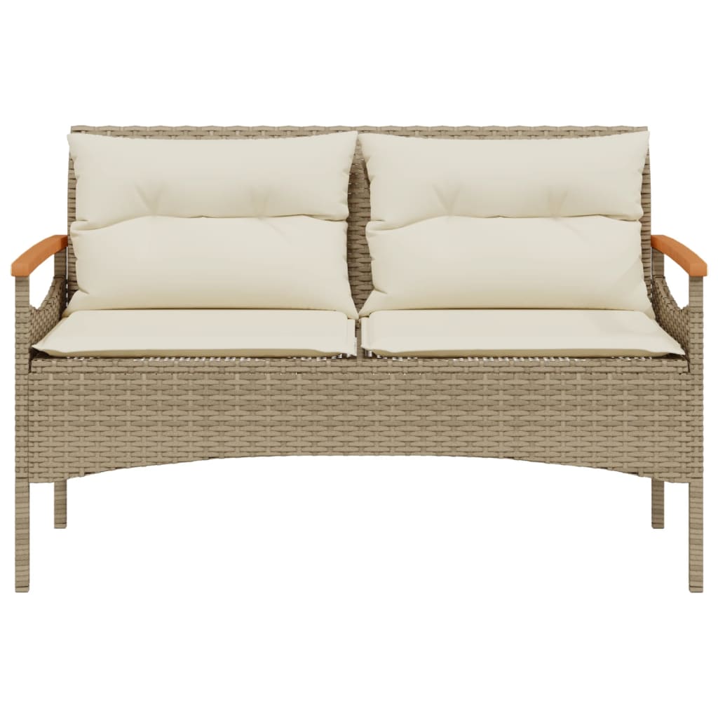 Tuinbank met kussens 116x62,5x74 cm poly rattan beige