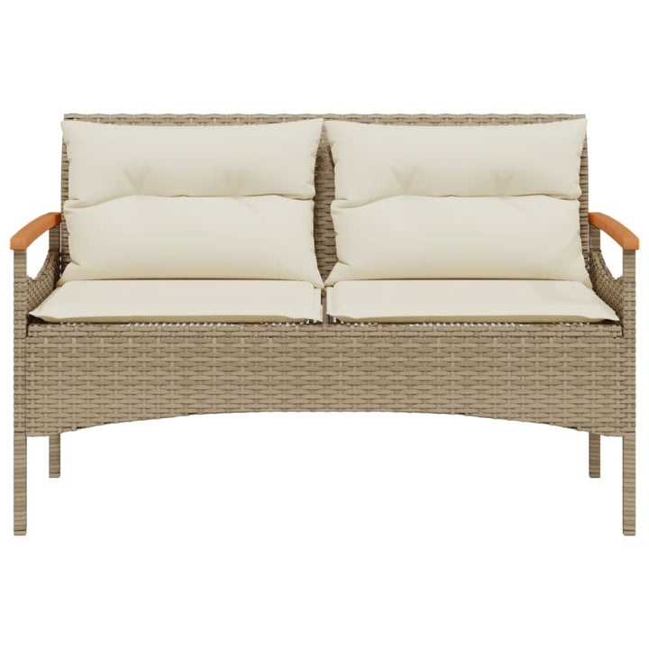 Tuinbank met kussens 116x62,5x74 cm poly rattan beige