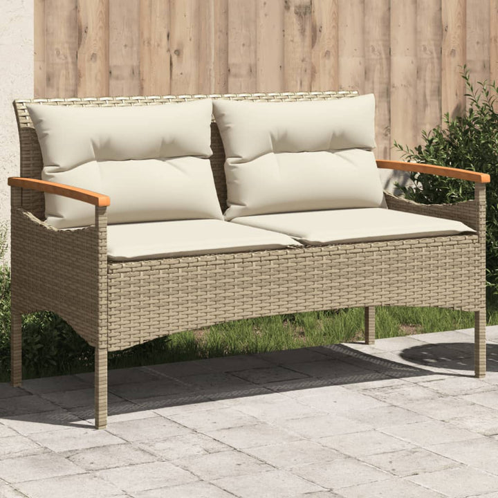 Tuinbank met kussens 116x62,5x74 cm poly rattan beige