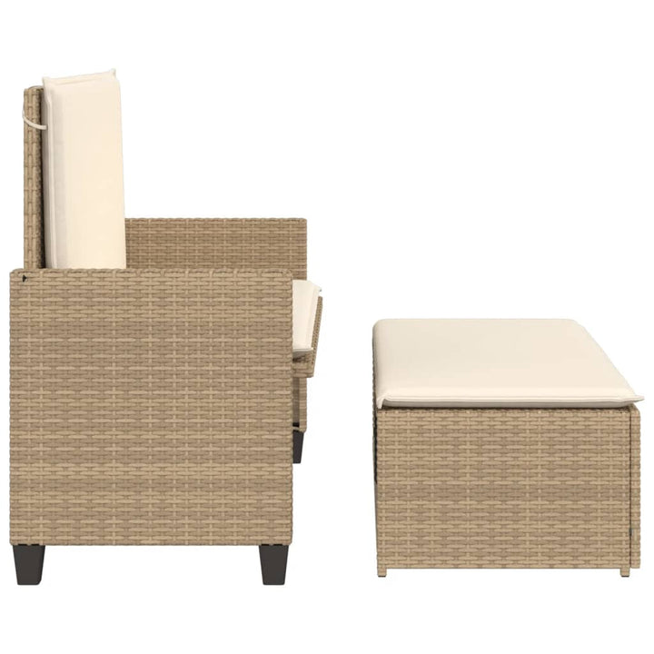 Tuinbank met kussens en voetenbank poly rattan beige