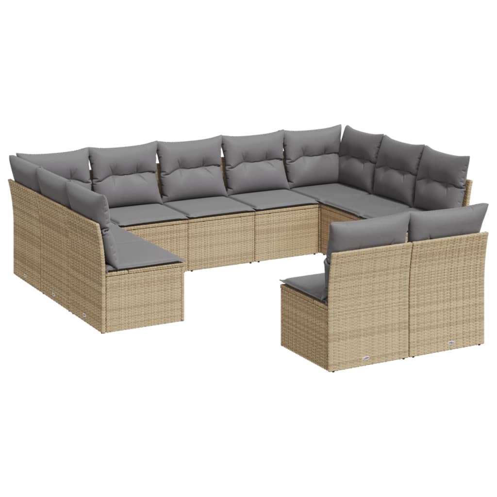 11-delige Tuinset met kussens poly rattan beige