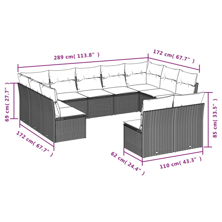 11-delige Tuinset met kussens poly rattan beige