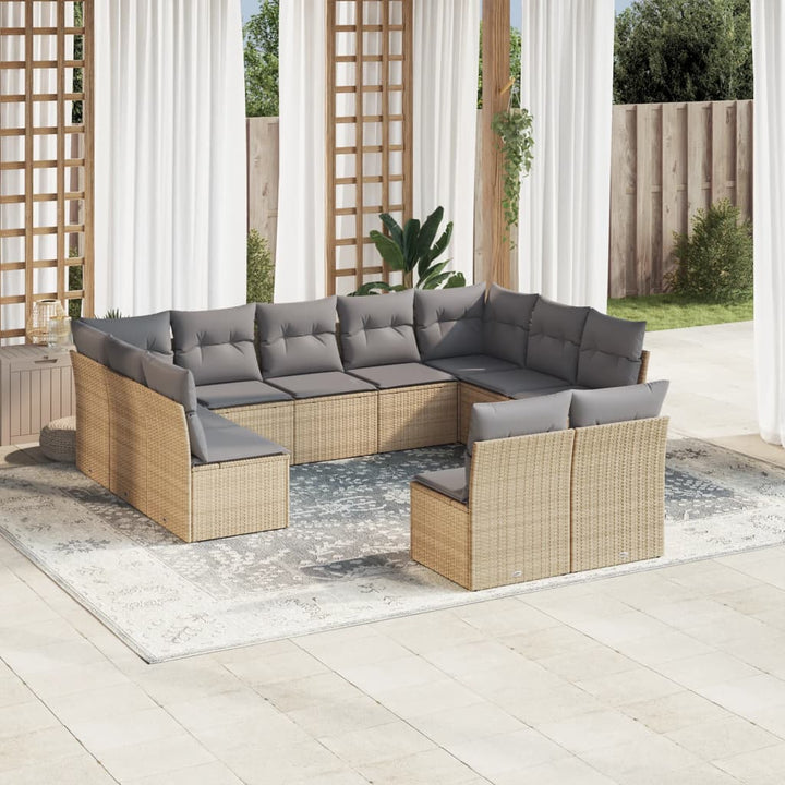 11-delige Tuinset met kussens poly rattan beige