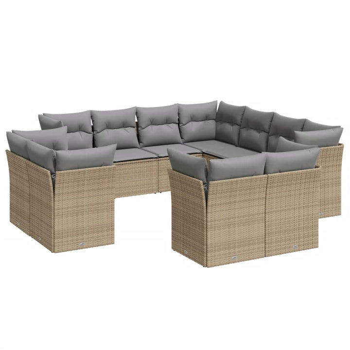 11-delige Tuinset met kussens poly rattan beige