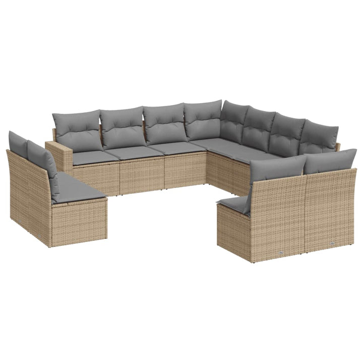 11-delige Tuinset met kussens poly rattan beige