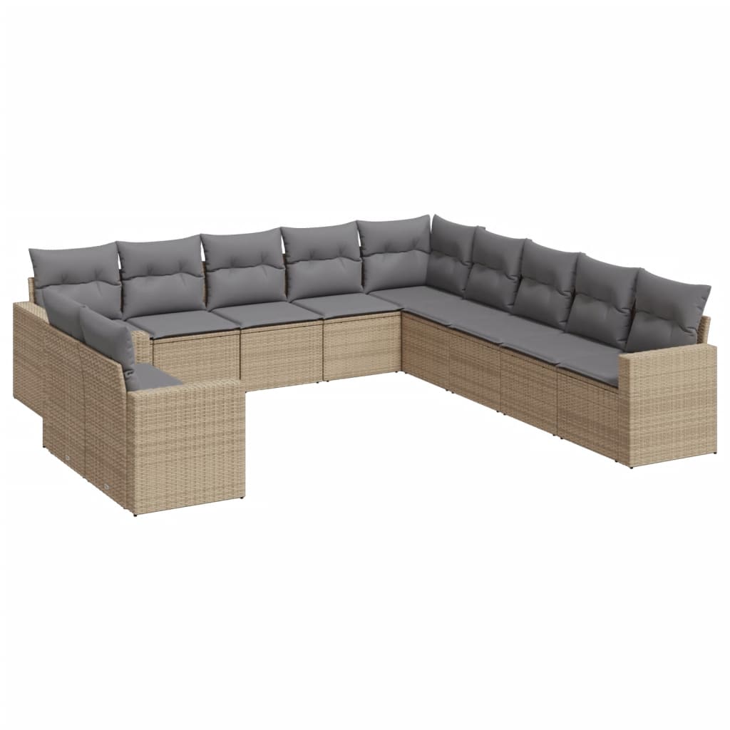 11-delige Tuinset met kussens poly rattan beige