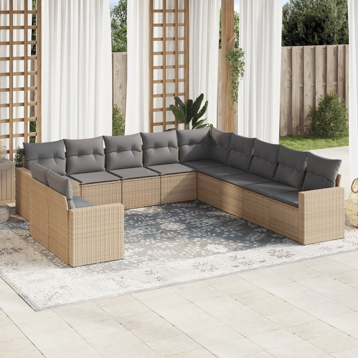 11-delige Tuinset met kussens poly rattan beige