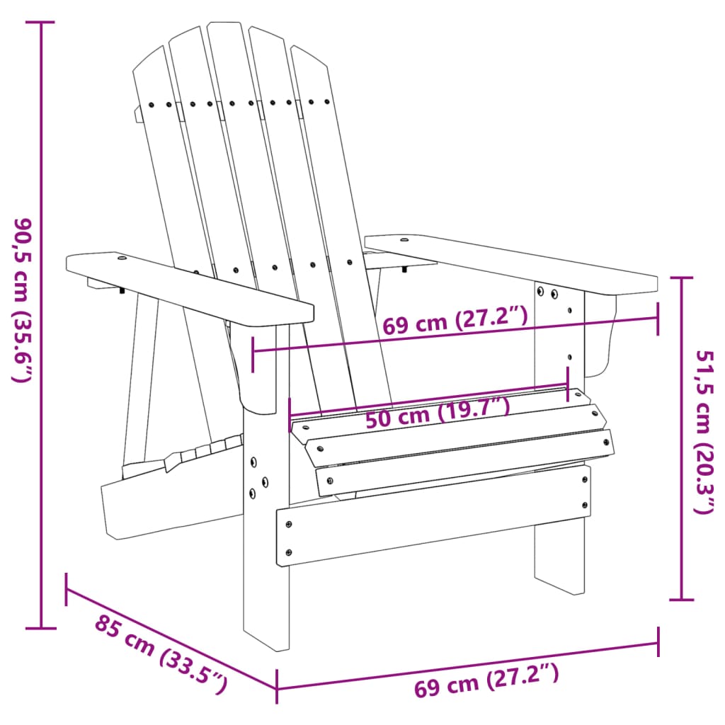 Stoel Adirondack 69x85x90,5 cm massief vurenhout grijs