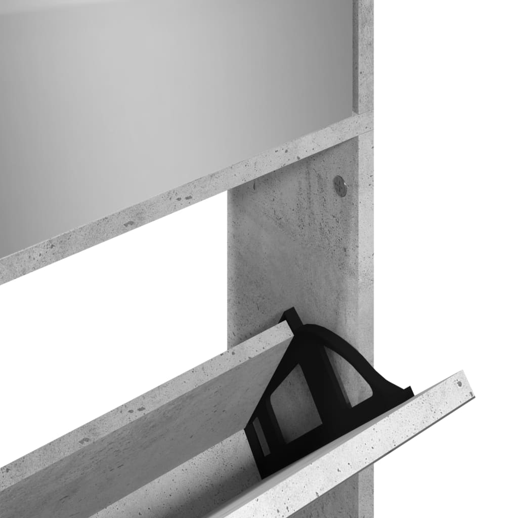 Schoenenkast met spiegel 4-laags 63x17x134 cm betongrijs
