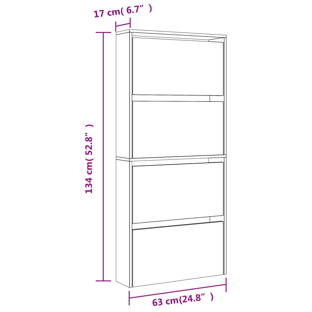 Schoenenkast met spiegel 4-laags 63x17x134 cm gerookt eiken