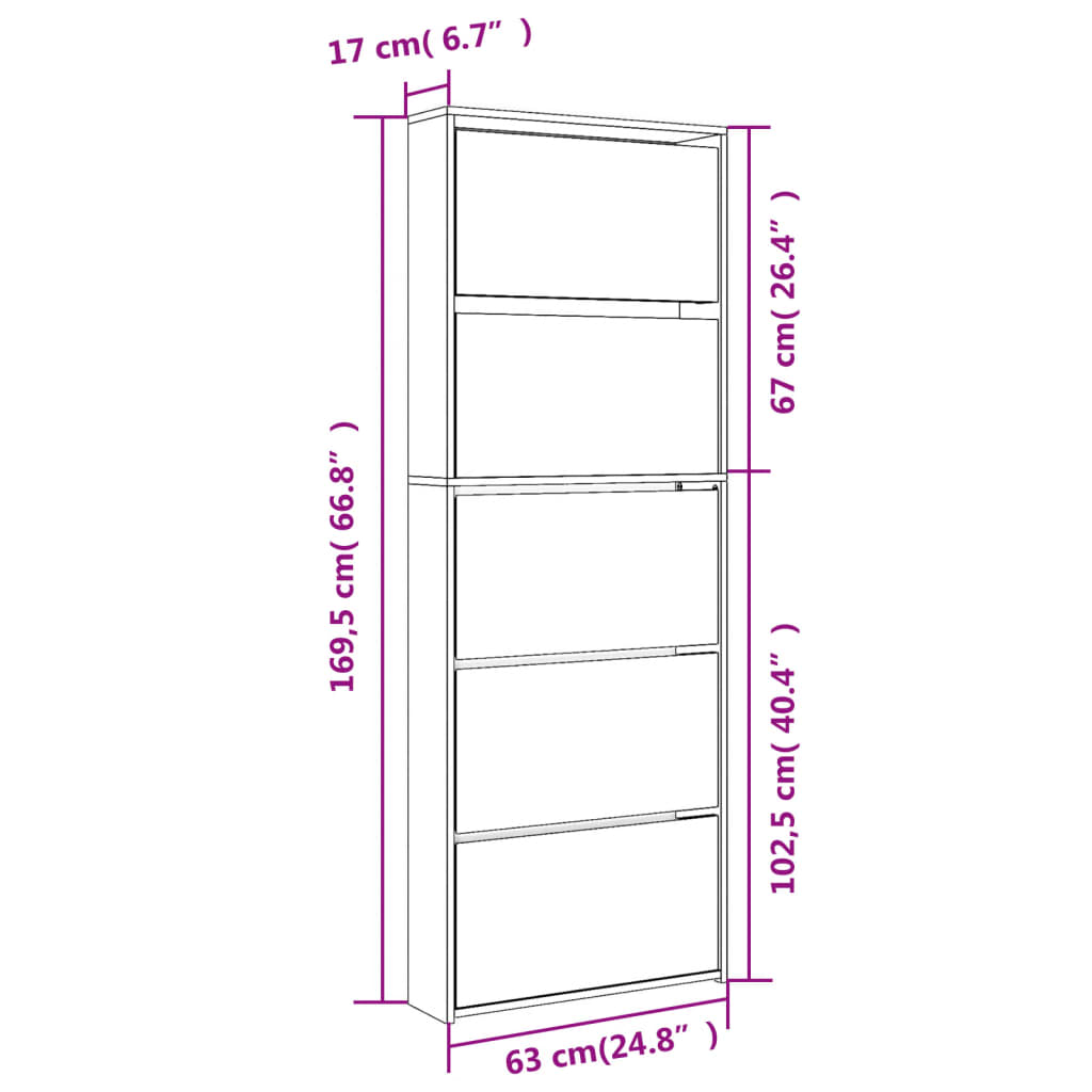 Schoenenkast met spiegel 5-laags 63x17x169,5 cm zwart