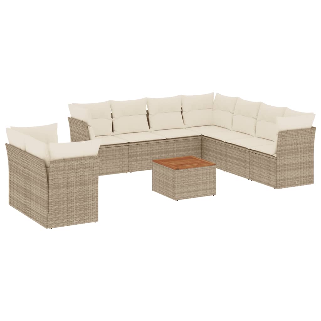 11-delige Tuinset met kussens poly rattan beige