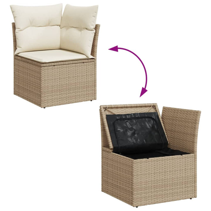 11-delige Tuinset met kussens poly rattan beige