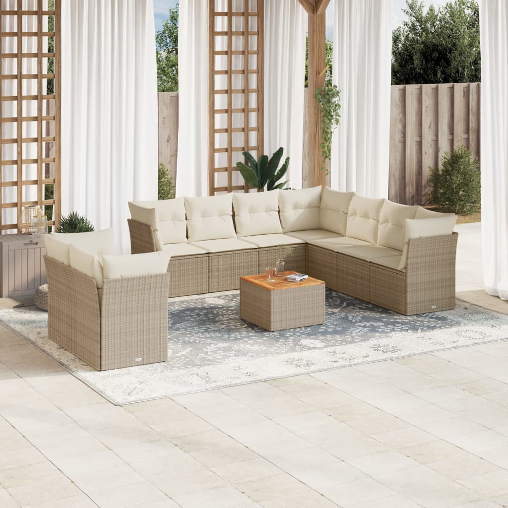 11-delige Tuinset met kussens poly rattan beige