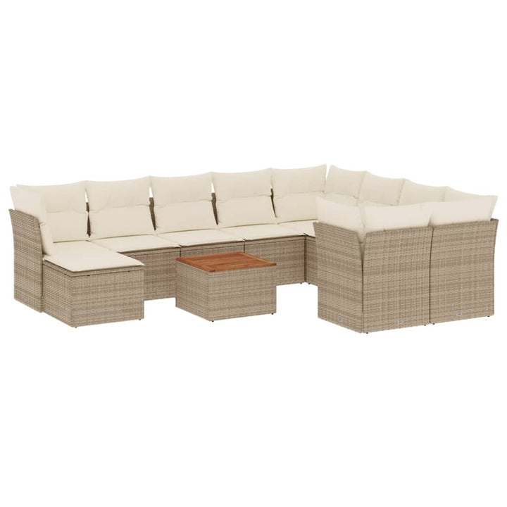 11-delige Tuinset met kussens poly rattan beige