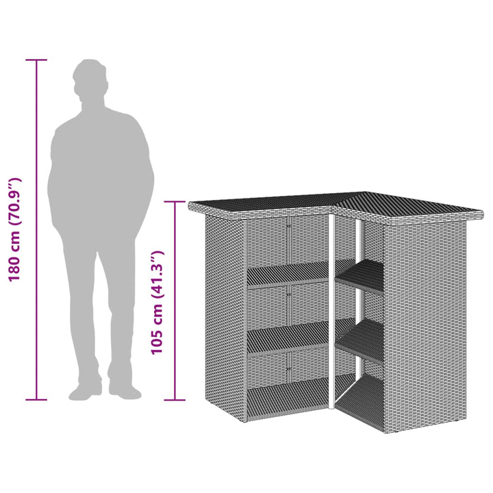 3-delige Tuinbarset met kussens poly rattan grijs