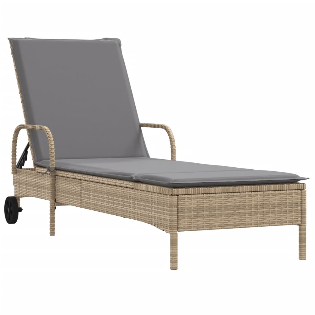 Ligstoelen 2 st met kussens poly rattan beige