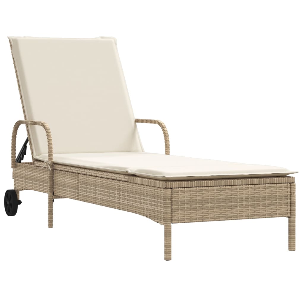 Ligstoelen 2 st met kussens poly rattan beige