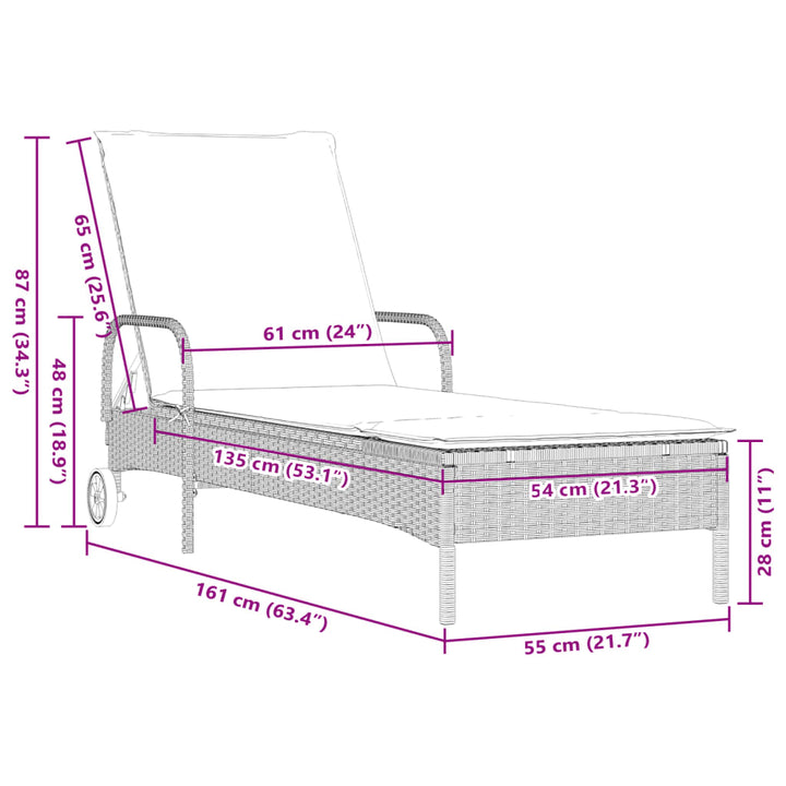 Ligstoelen 2 st met kussen poly rattan lichtgrijs