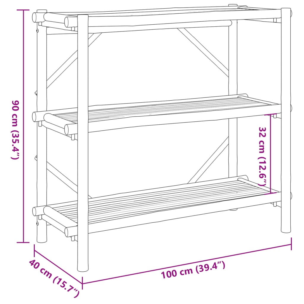 Rek 3-laags 100x40x90 cm bamboe