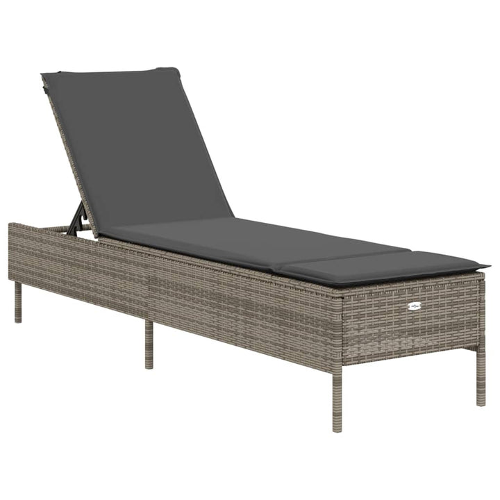 Ligstoelen 2 st met kussens poly rattan grijs