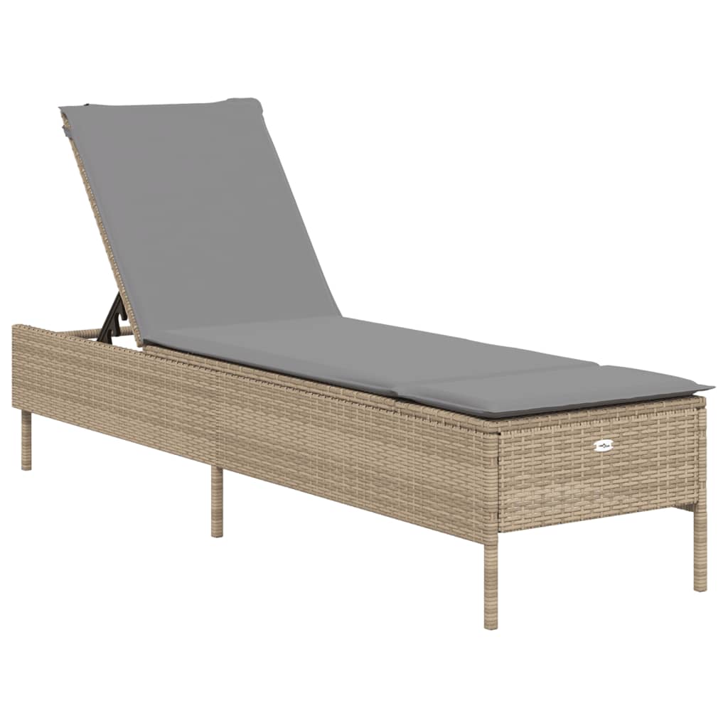 Ligstoelen 2 st met kussens poly rattan beige