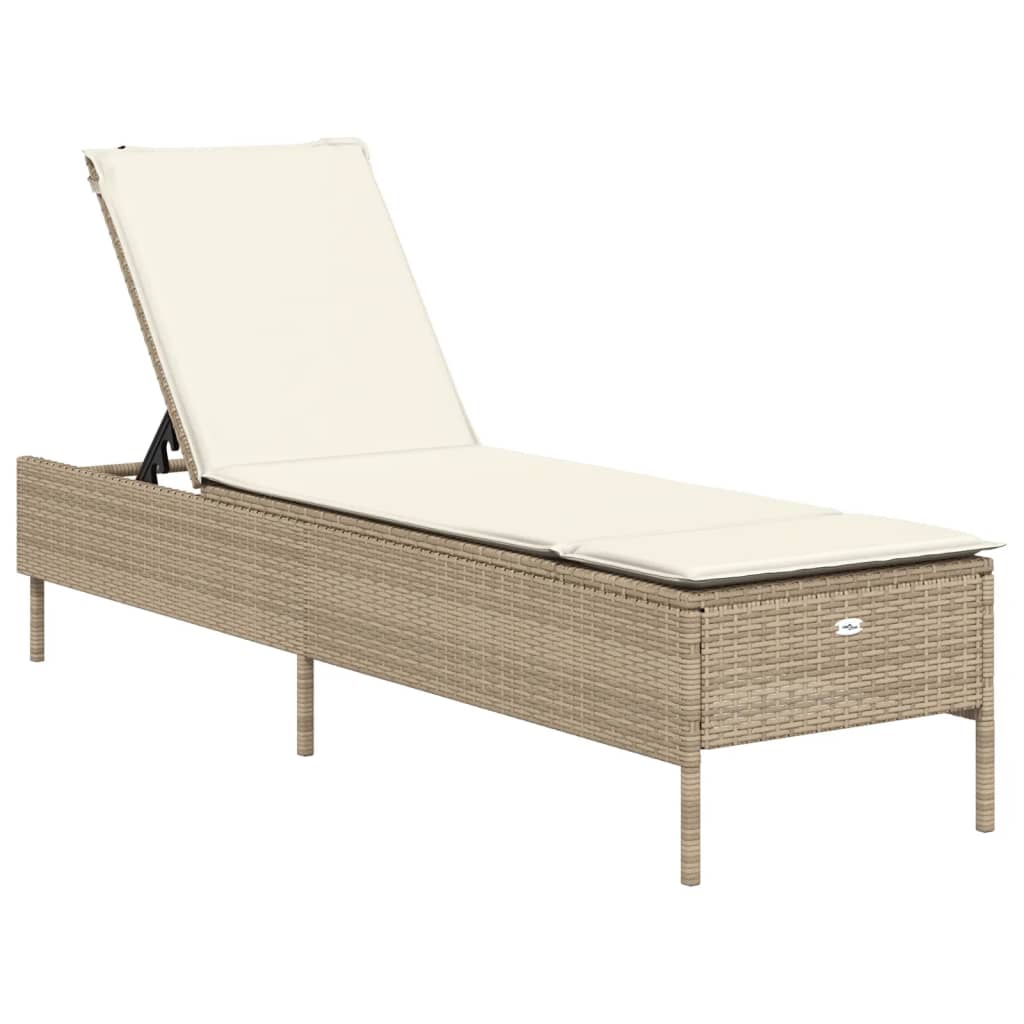 Ligstoelen 2 st met kussens poly rattan beige