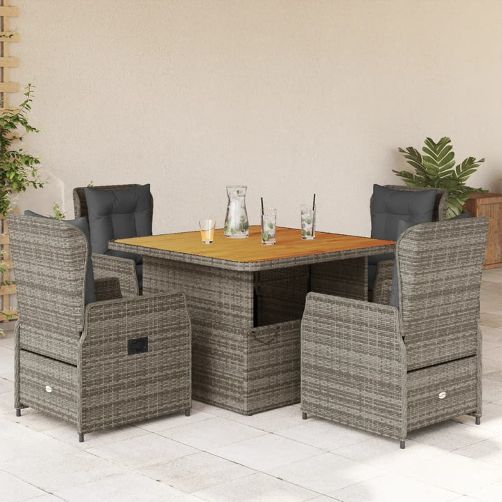 5-delige Tuinset met kussens poly rattan grijs