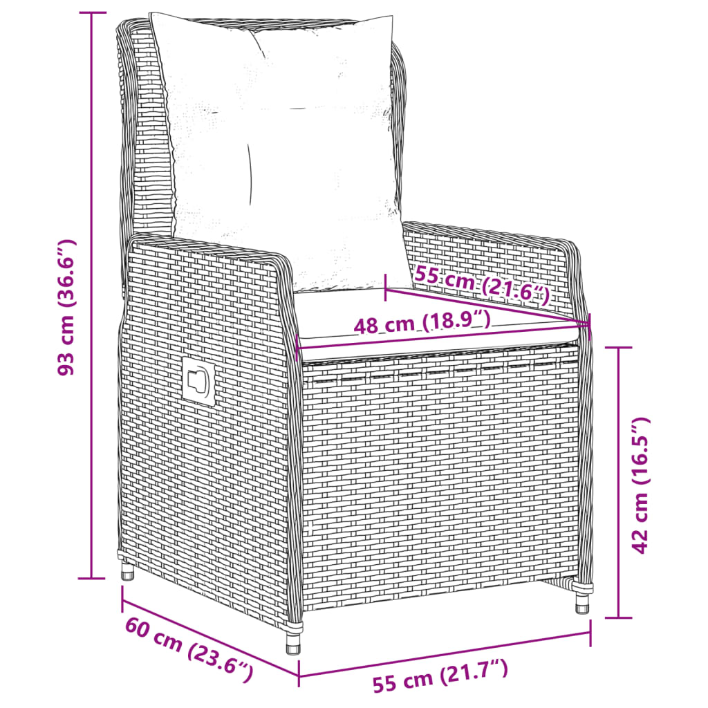 3-delige Bistroset met kussens poly rattan beige