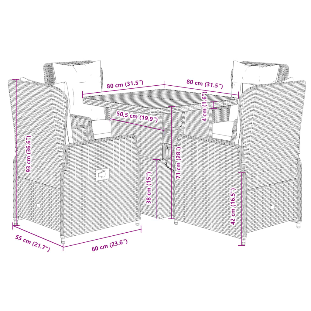 5-delige Tuinset met kussens poly rattan beige