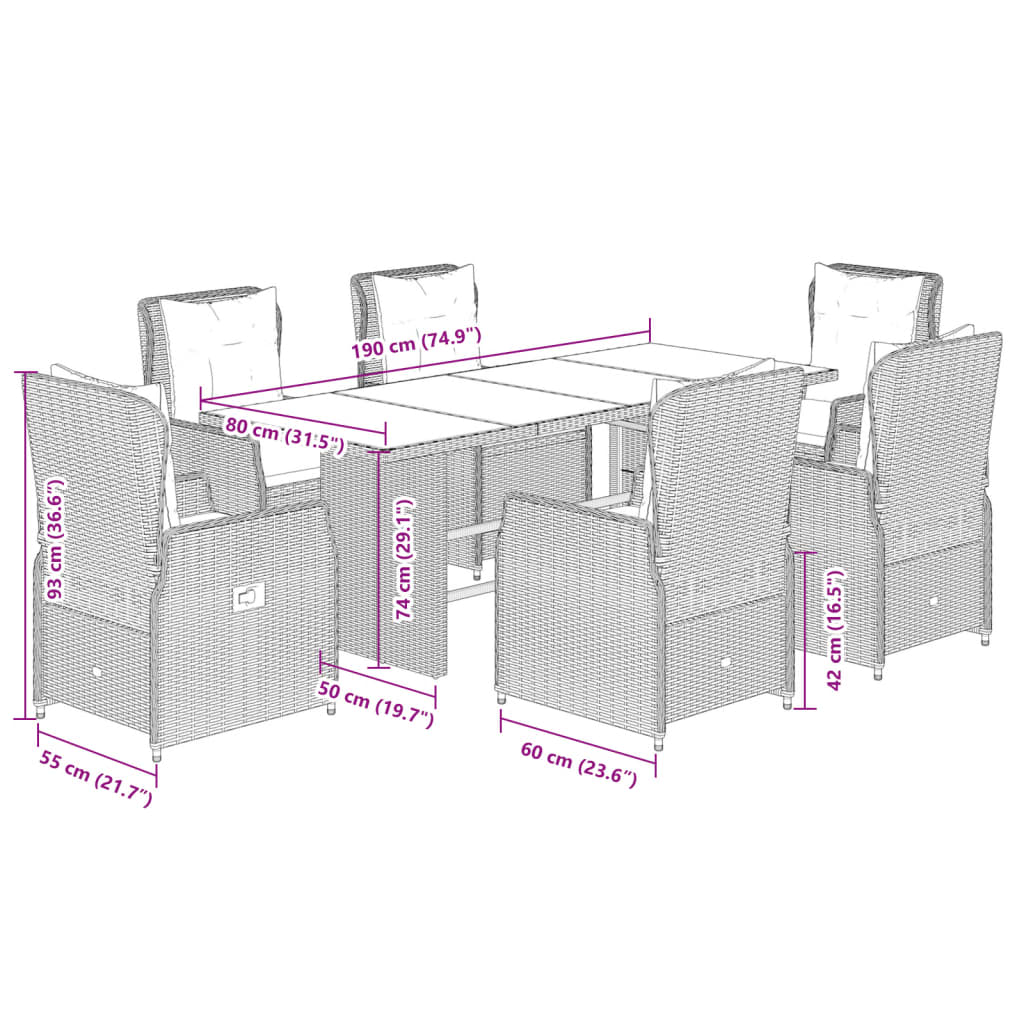 7-delige Tuinset met kussens poly rattan zwart