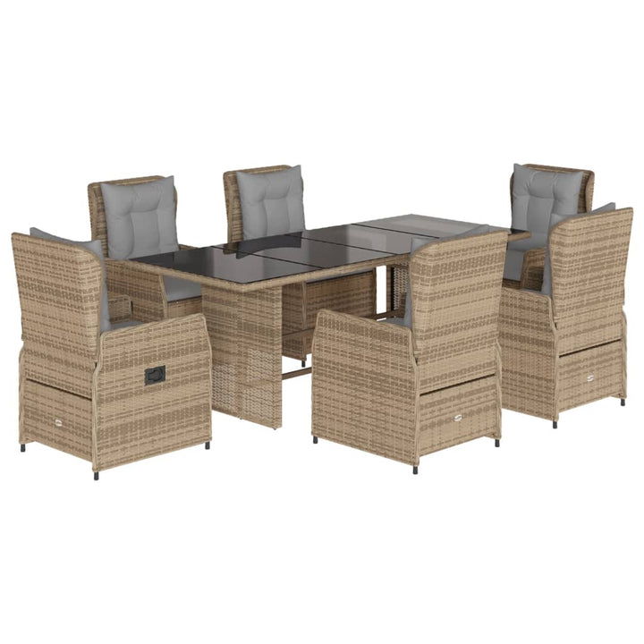 7-delige Tuinset met kussens poly rattan beige