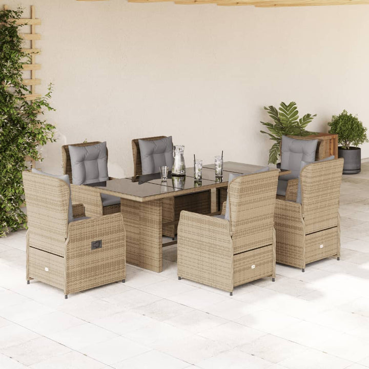 7-delige Tuinset met kussens poly rattan beige