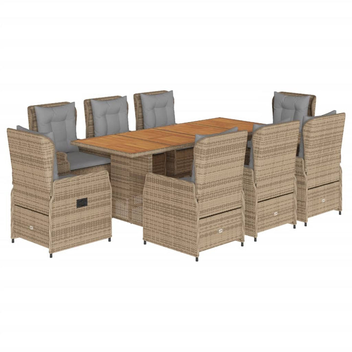 9-delige Tuinset met kussens poly rattan beige