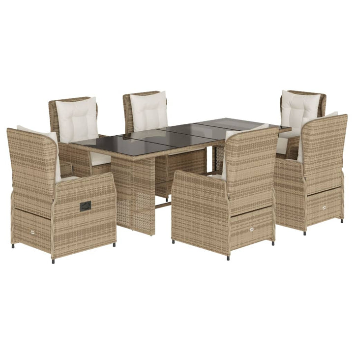 7-delige Tuinset met kussens poly rattan beige