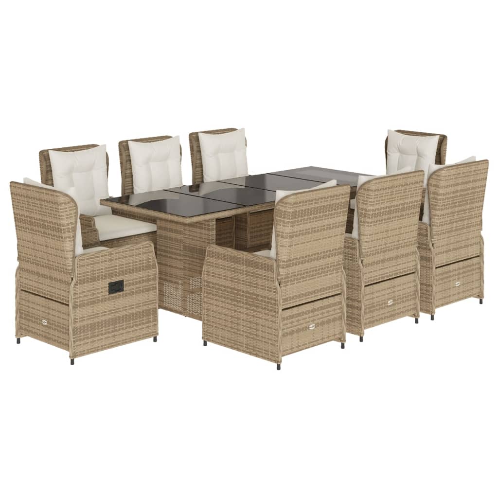 9-delige Tuinset met kussens poly rattan beige