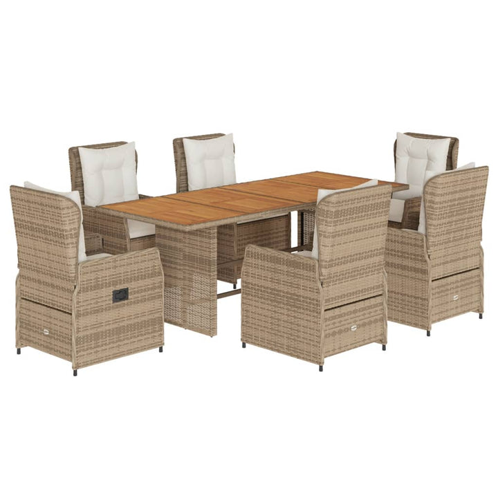 7-delige Tuinset met kussens poly rattan beige